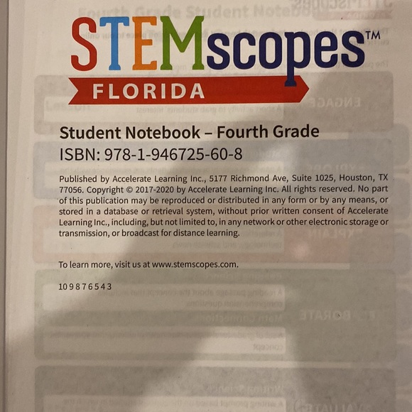Stemscopes Florida Student Notebook Grade 4 - Picture 2 of 2
